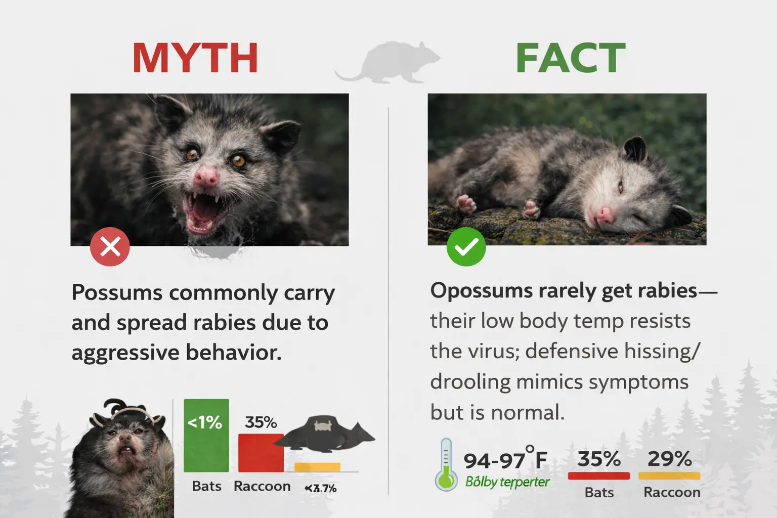 Myth versus fact infographic about possums and rabies
