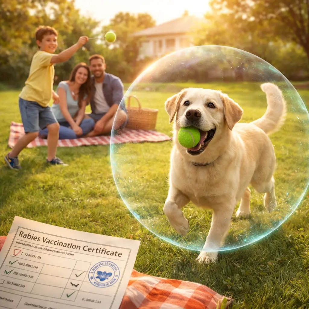 Vaccinated dog safe with family at home